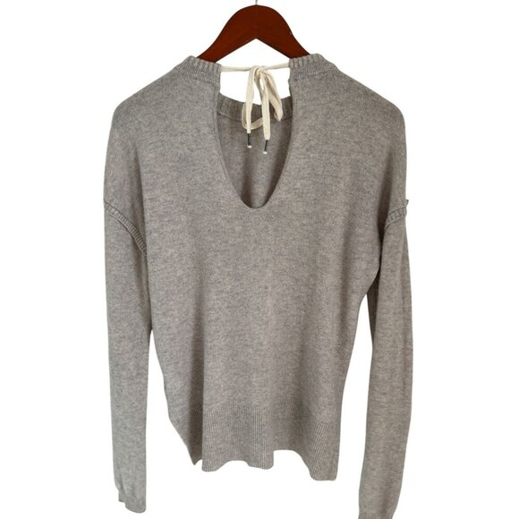 Gray Duffy 100% Cashmere Knit Sweater With Back Tie Detail & High-Low Hem - Picture 1 of 9